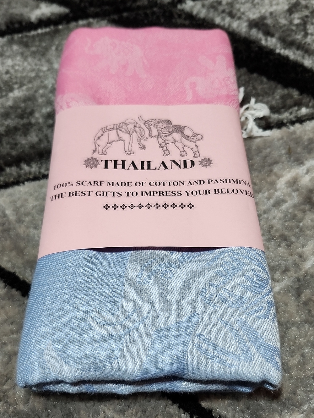 THAILAND-MADE CRAFTED ELEPHANT PATTERN COTTON FRINGE SHAWL WRAP THROW SCARF